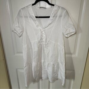 Zara White mini dress with ruffles